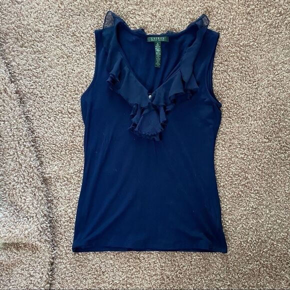 Ralph Lauren Blue Ruffled Top - Picture 4 of 6